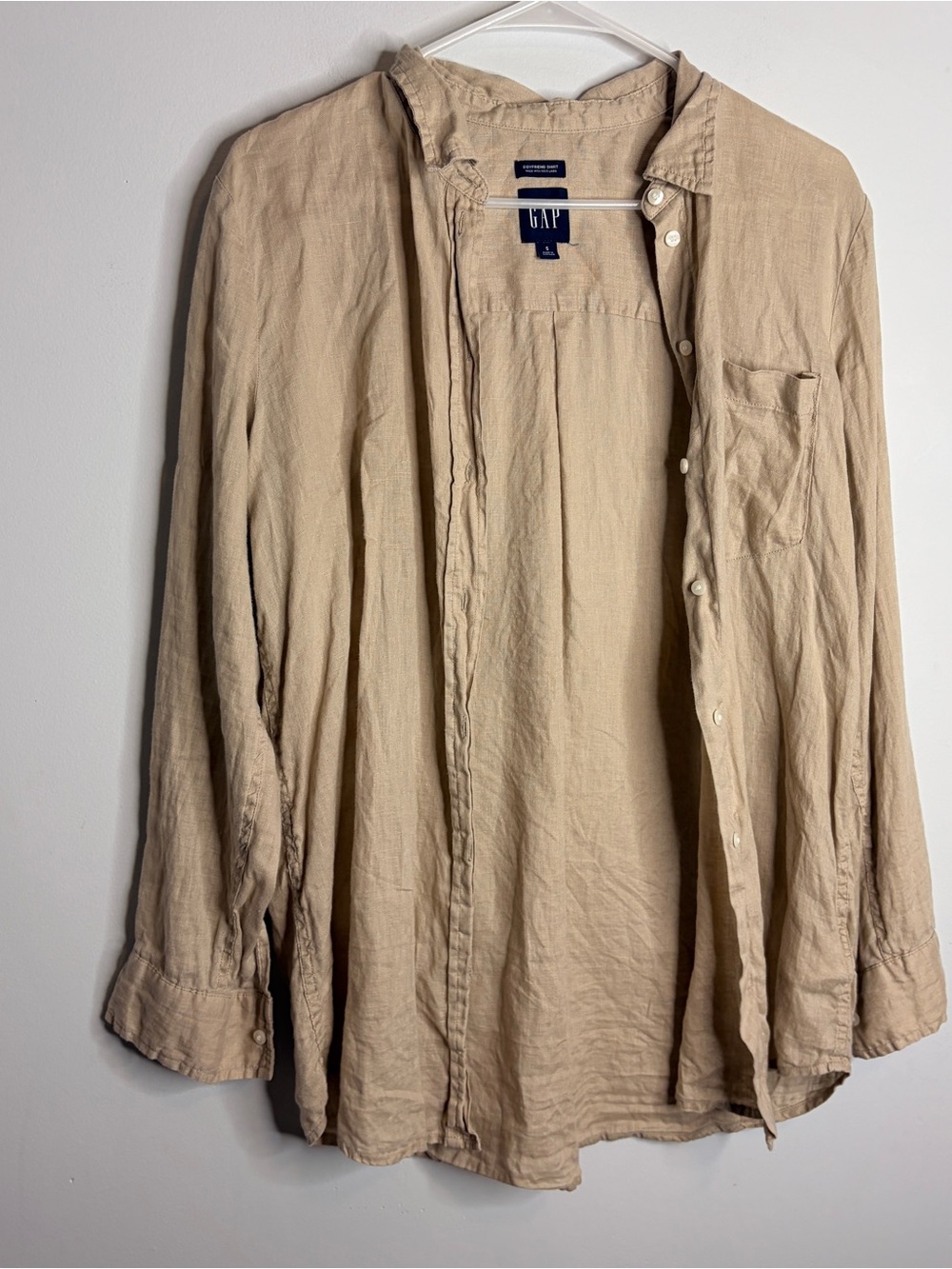 GAP Women's Tan Button-Down 100% Linen Shirt Small